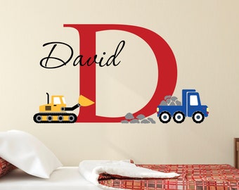 Custom Construction Truck Name Wall Decal for Kids Bedroom Truck Wall Stickers Boys Nursery Baby Room Art Decor Wall Mural Vinyl Sticker