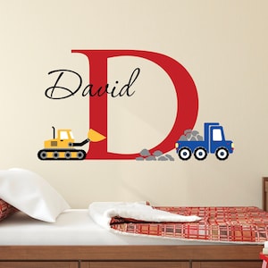 Custom Construction Truck Name Wall Decal for Kids Bedroom Truck Wall Stickers Boys Nursery Baby Room Art Decor Wall Mural Vinyl Sticker