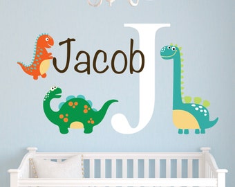 Personalized Dinosaur Stickers Wall Name Wall Decal Vinyl Wall Lettering Monogram Pre-Historic Kids Dinosaur Decals Nursery Art Mural  Decor