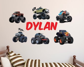 Personalized Monster Truck Name Wall Decal for Kids Bedroom Playroom Monster Jam Wall Decor Baby Nursery Removable Wall Art Vinyl Sticker