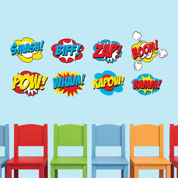 Superhero Comic Book Name Wall Decal for Kids Bedroom Wall Decor Nursery Wall Decals Superheroes Baby Room Art Mural Children Vinyl Sticker