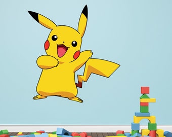Gaming Pika Wall Decal for Kids Boys Wall Decor Poke Bedroom Video Game Removable Wall Art Vinyl Mural Sticker