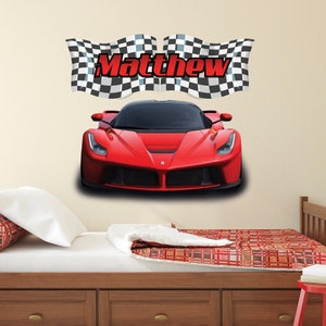 Personalized Name Racing Wall Decal F1 Fast Race Car Wall Decor Supercar Nursery Wall Decals Track Cars Art Mural Removable Vinyl Sticker