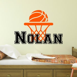 Custom Basketball Name Wall Decal for Kids Room Sports Ball & Net Removable Wall Decoration Art Vinyl Sticker Children Room Bedroom Sticker