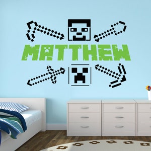Muursticker naam game Gepersonaliseerde kamer muurdecoratie voor kinderen naam verwijderbare muursticker gamer poster speelkamer vinyl sticker videogame muurschildering