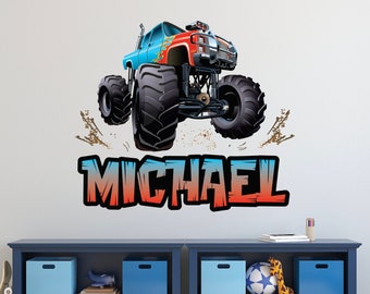 Personalized Monster Truck Name Wall Decal for Kids Monster Jam Wall Decor Grave Digger Nursery Boys Bedroom Truck Wall Art Vinyl Sticker