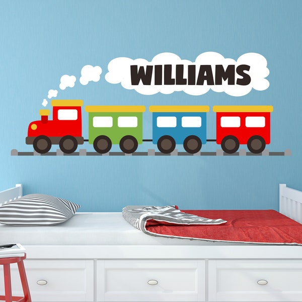 Personalized Train Name Wall Decal for Kids Nursery Wall Decor Name Train Sticker Railroad Baby Thomas Locomotive Wall Art Vinyl Sticker