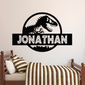 Personalized Jurassic World Name Wall Decal Dinosaur Wall Decals Jurassic Park Kids Wall Decor Bedroom Playroom Wall Art Mural Vinyl Sticker