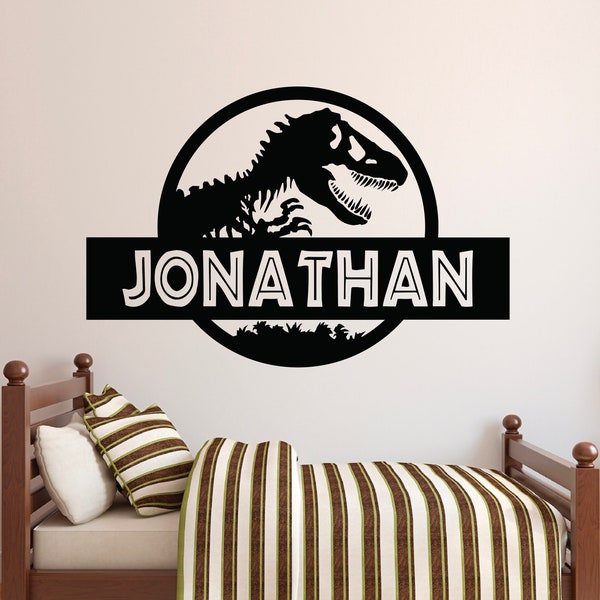 Personalized Jurassic World Name Wall Decal Dinosaur Wall Decals Jurassic Park Kids Wall Decor Bedroom Playroom Wall Art Mural Vinyl Sticker