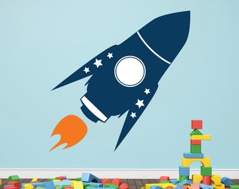 Rocket Astronaut Wall Decal for Kids Bedroom Rocket Ship Wall Decor Stickers Space Wall Art Mural Vinyl Playroom Boy Removable Sticker