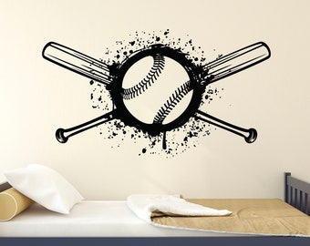 Baseball Wall Decal Softball Wall Decals Sports Kids Wall Stickers Bat & Ball MLB Baseball Wall Decor Boys Bedroom Art Mural Vinyl Sticker