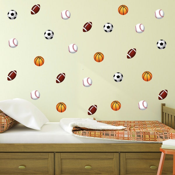 Sports Ball Wall Decal for Kids Bedroom Basketball Baseball Soccer Football Wall Decor Nursery Wall Decals Baby Room Art Mural Vinyl Sticker