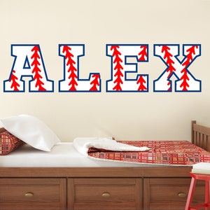 Personalized Baseball  Name Wall Decal for Kids Bedroom Baseball Lettering Stitching Wall Decor Sports Boys Wall Decor Room Vinyl Sticker