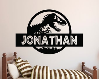 Calcomanía de pared personalizada con nombre de Jurassic World, calcomanías de pared de dinosaurios, decoración de pared para niños de Jurassic Park, dormitorio, sala de juegos, arte mural de vinilo