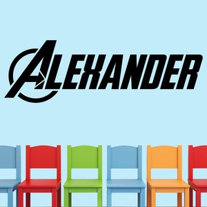 Custom Superhero Name Wall Decal Avengers Inspired Superhero Wall Decor Kids Cartoon Playroom Nursery Wall Art Mural Vinyl Marvel Sticker