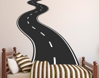 Road Wall Decal Way Highway Vinyl Sticker Track Route Wall Decor Kids Playroom Boys Room Wall Art Mural Automotive Bedroom Mural Sticker
