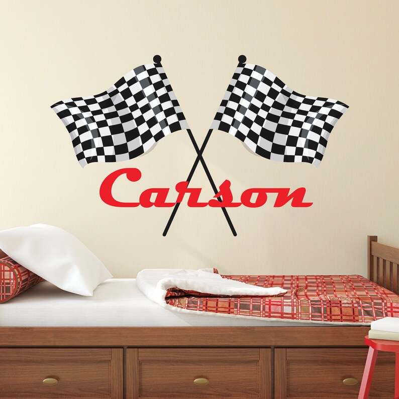 Custom Racing Flags Custom Racing Flags Name Wall Decal for Boys Bedroom Race Themed ...
