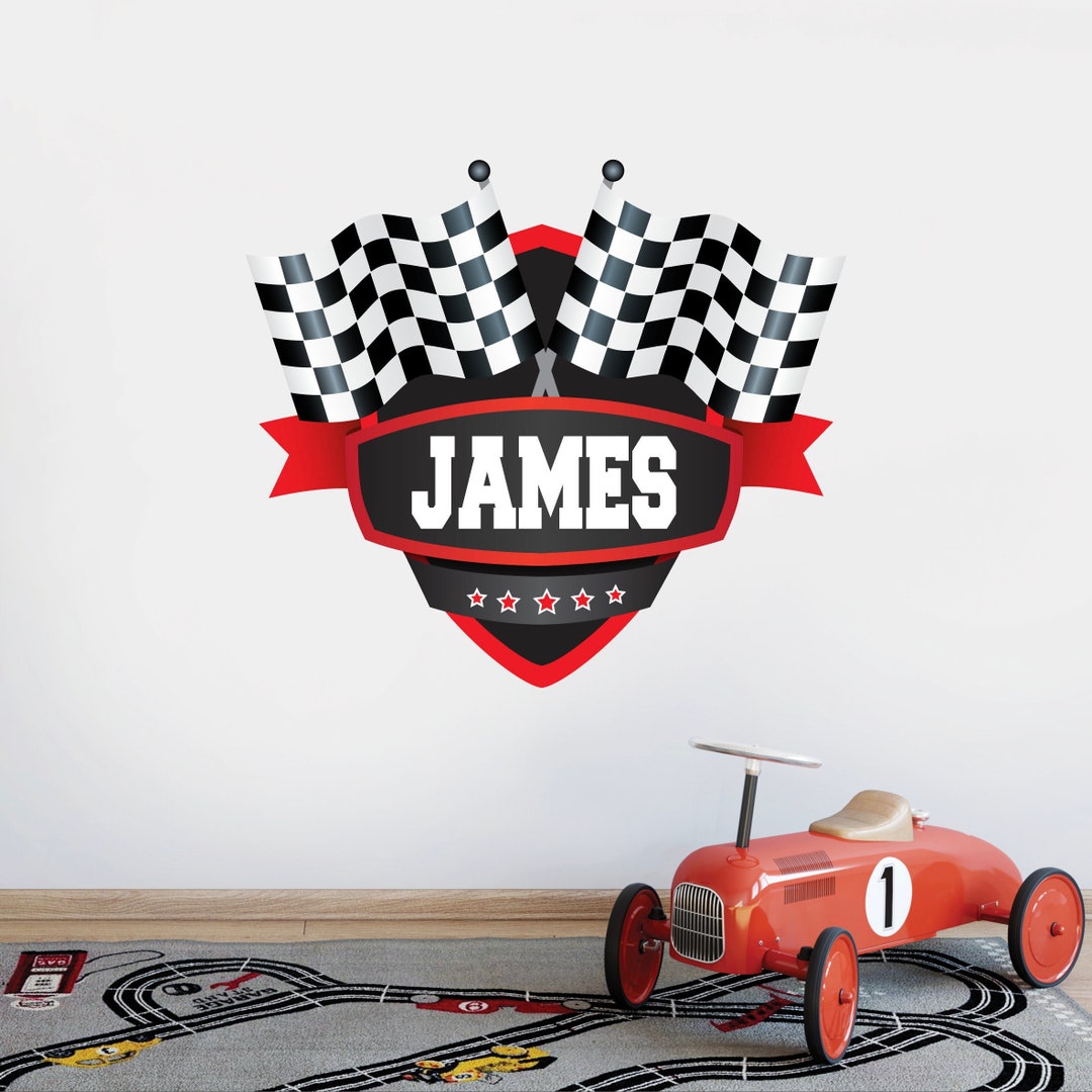 Racing Name Wall Decal Kids Room Personalized Race Car Playroom Bedroom ...