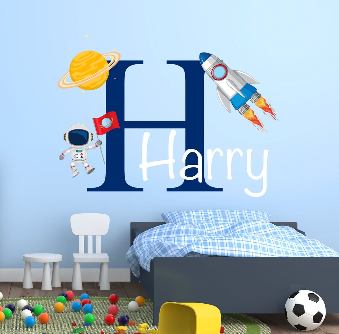 Personalized Rocket Name Wall Decal for Kids Astronaut Outer Space Sun ...