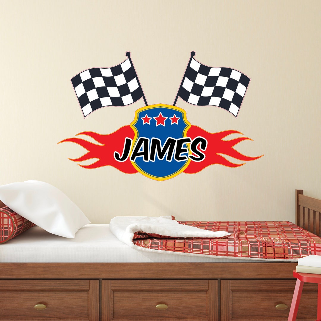 Custom Racing Name Wall Decal Kids Race Car Playroom Bedroom Wall ...
