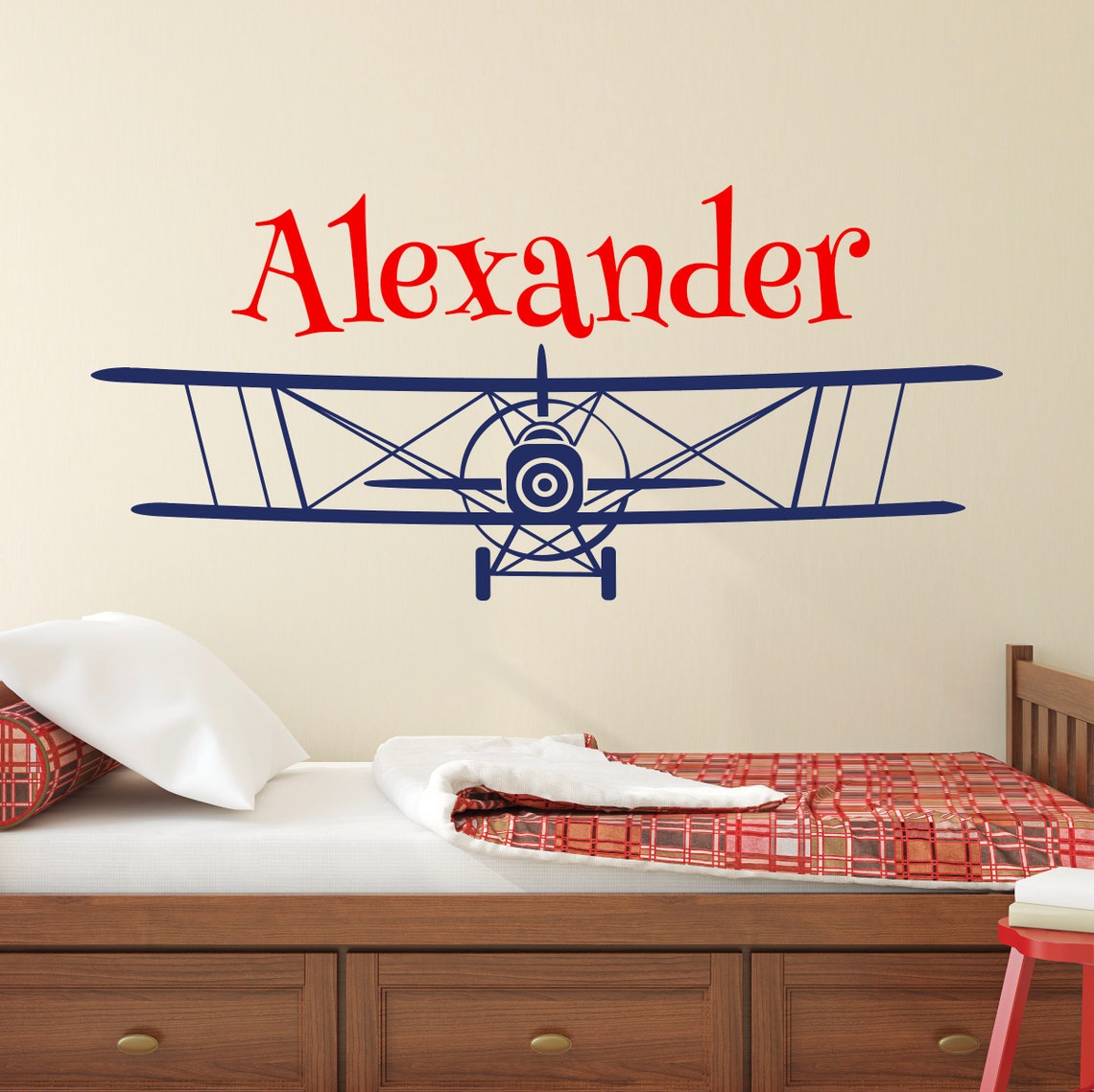 Personalized Airplane Name Wall Decal for Kids Biplane Wall Decor ...