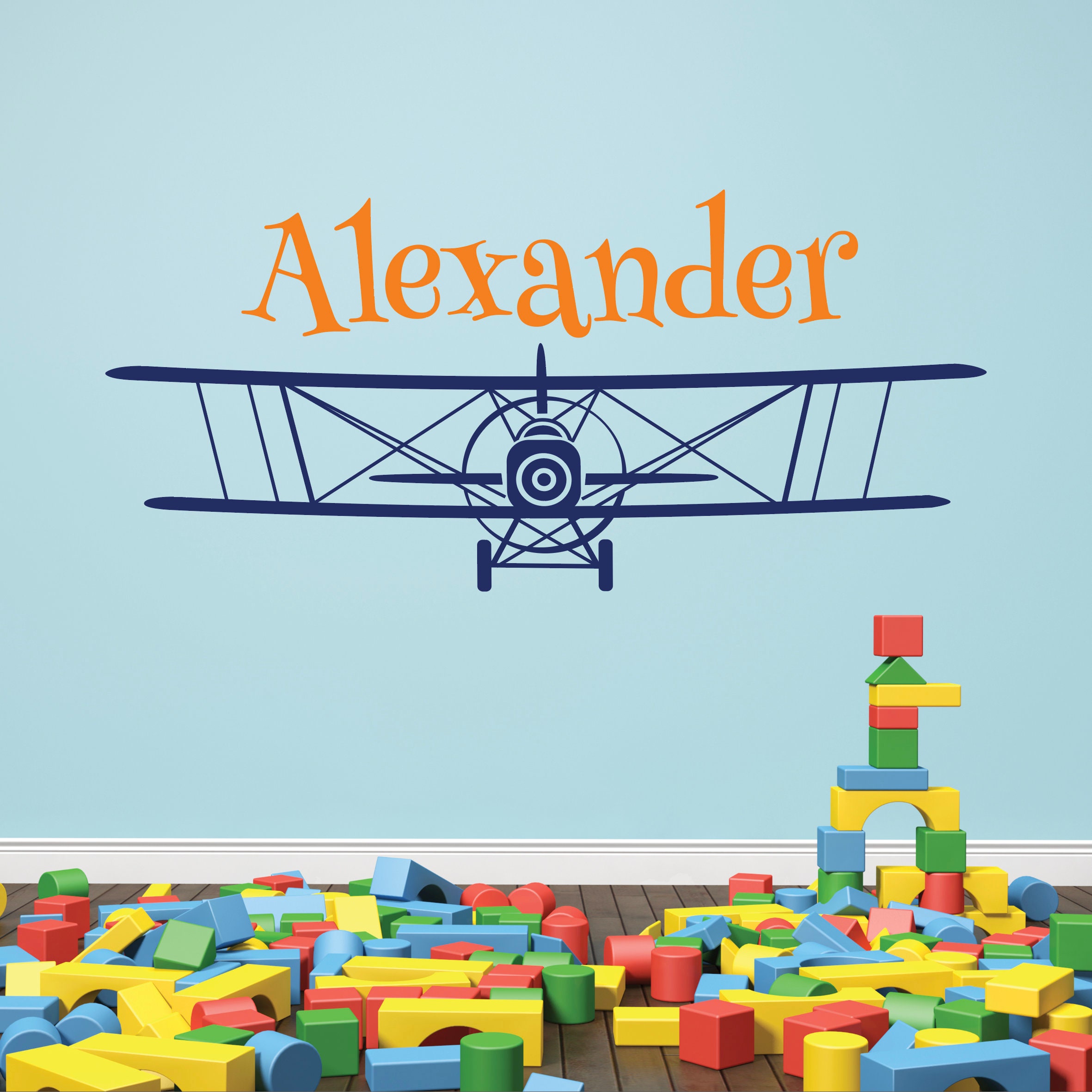 Personalized Airplane Name Wall Decal for Kids Biplane Wall Decor ...