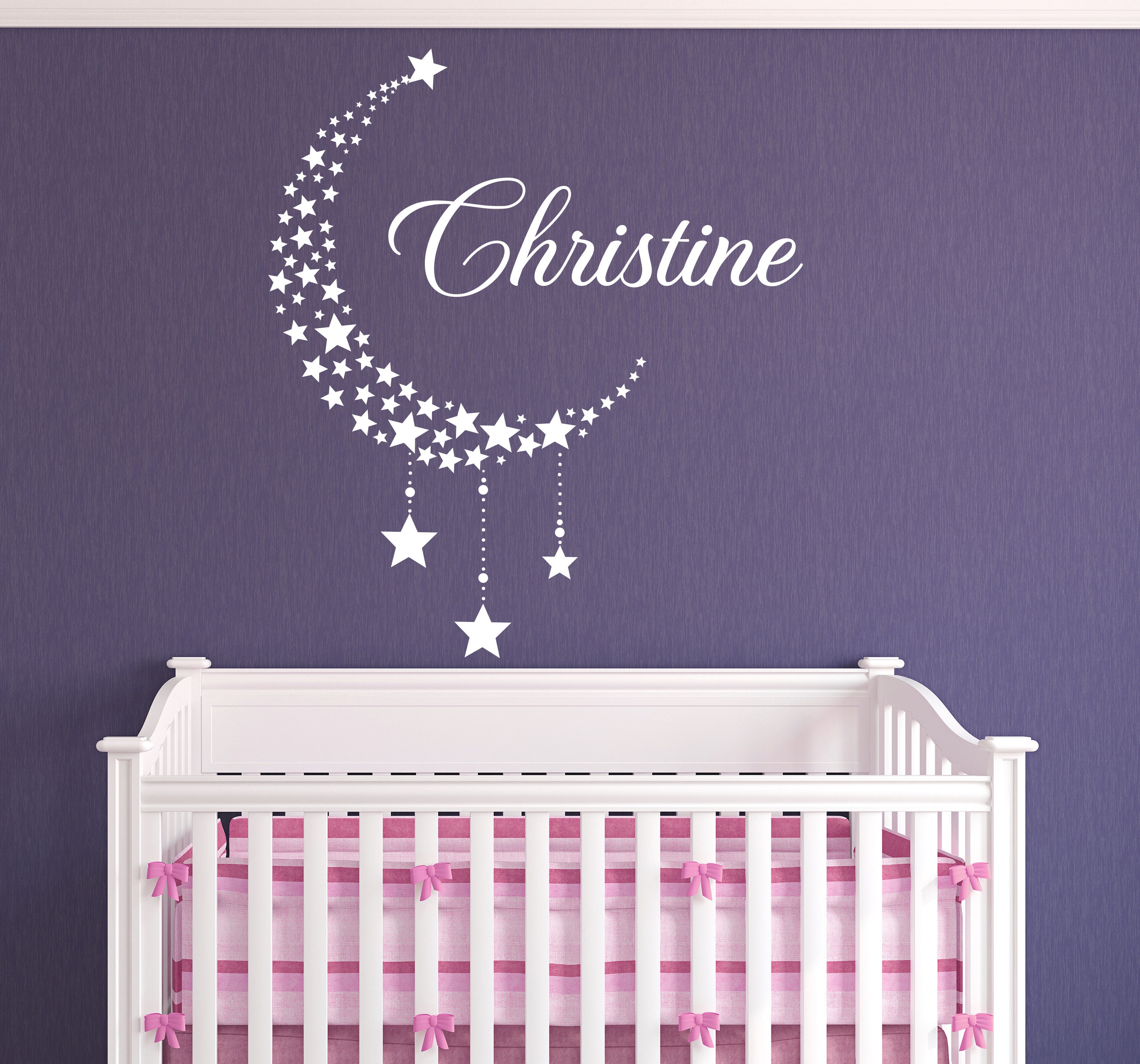 Moon Name Girl Wall Decal Moon and Stars Personalized Girls Nursery ...