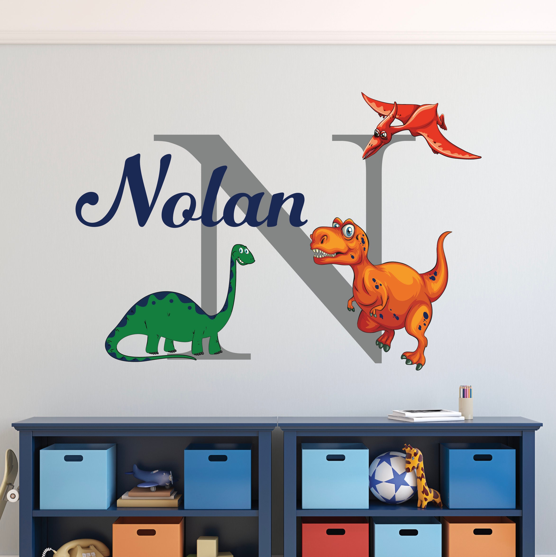 Personalisiertes Dinosaurier Wandtattoo – Mit Namen, 580 X 150 Mm, Vinyl-Aufkleber