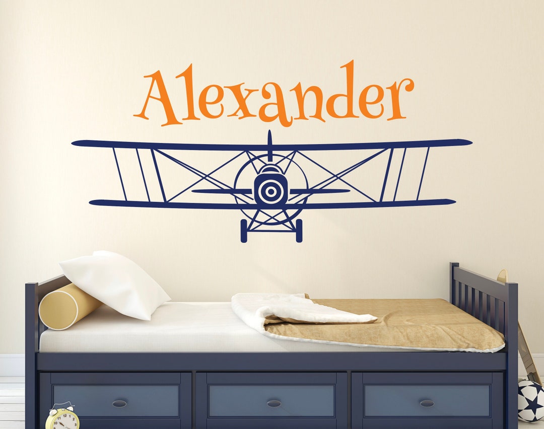 Personalized Airplane Name Wall Decal for Kids Biplane Wall Decor ...
