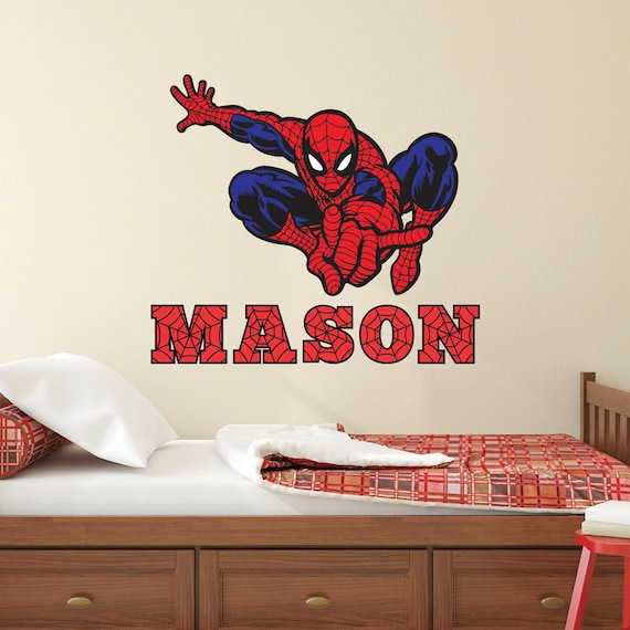 Custom Spiderman Name Wall Decal Superhero Wall Decor for Kids Bedroom Boys Playroom Nursery Marvel Wall Decoration Art Mural Vinyl Sticker