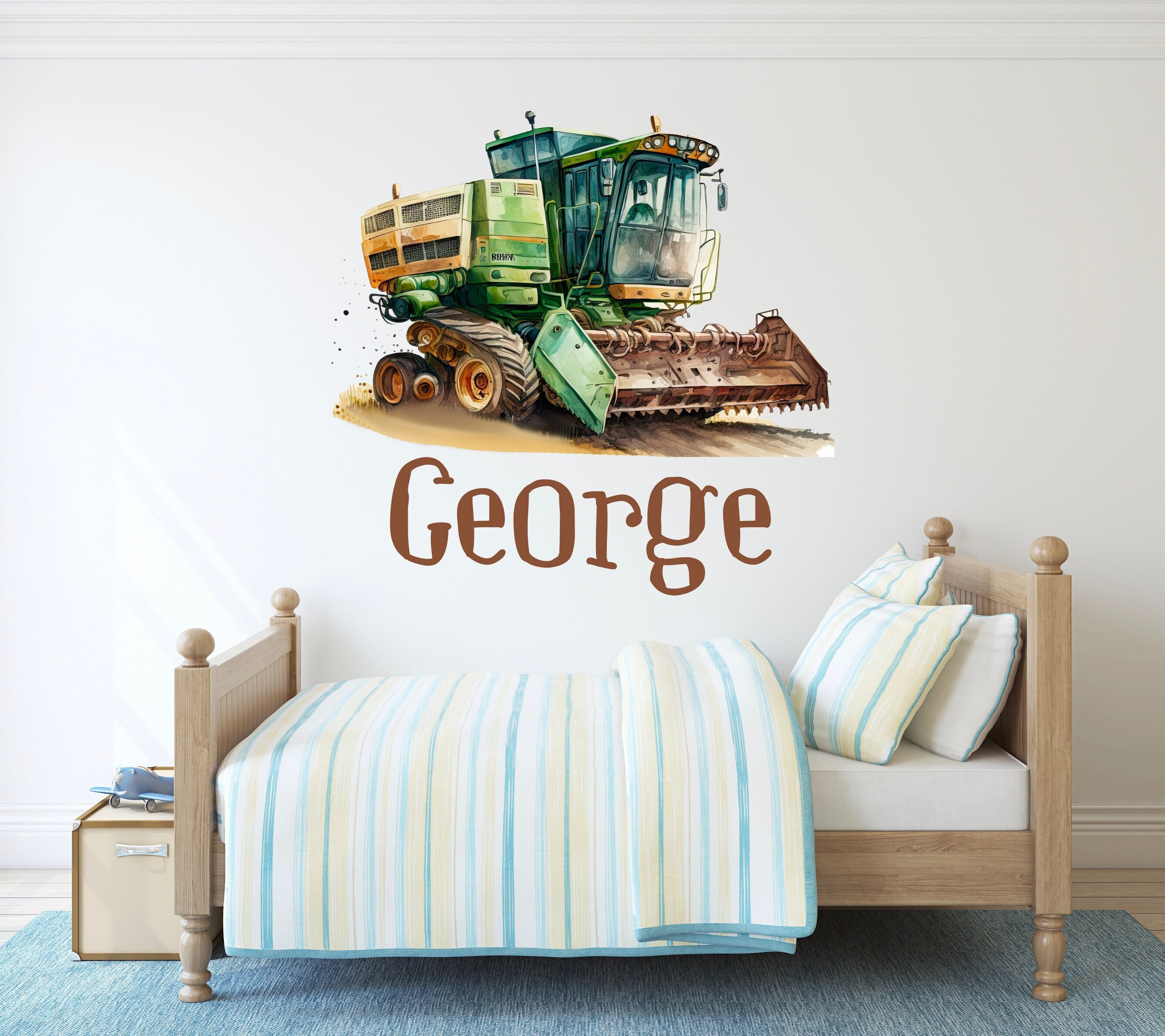Vinilo decorativo personalizado con el nombre de un tractor para la pared  de la habitación infantil. Diseño de tractor John Deere. Letrero con el  nombre del niño para la habitación del bebé., image size:2674x2378