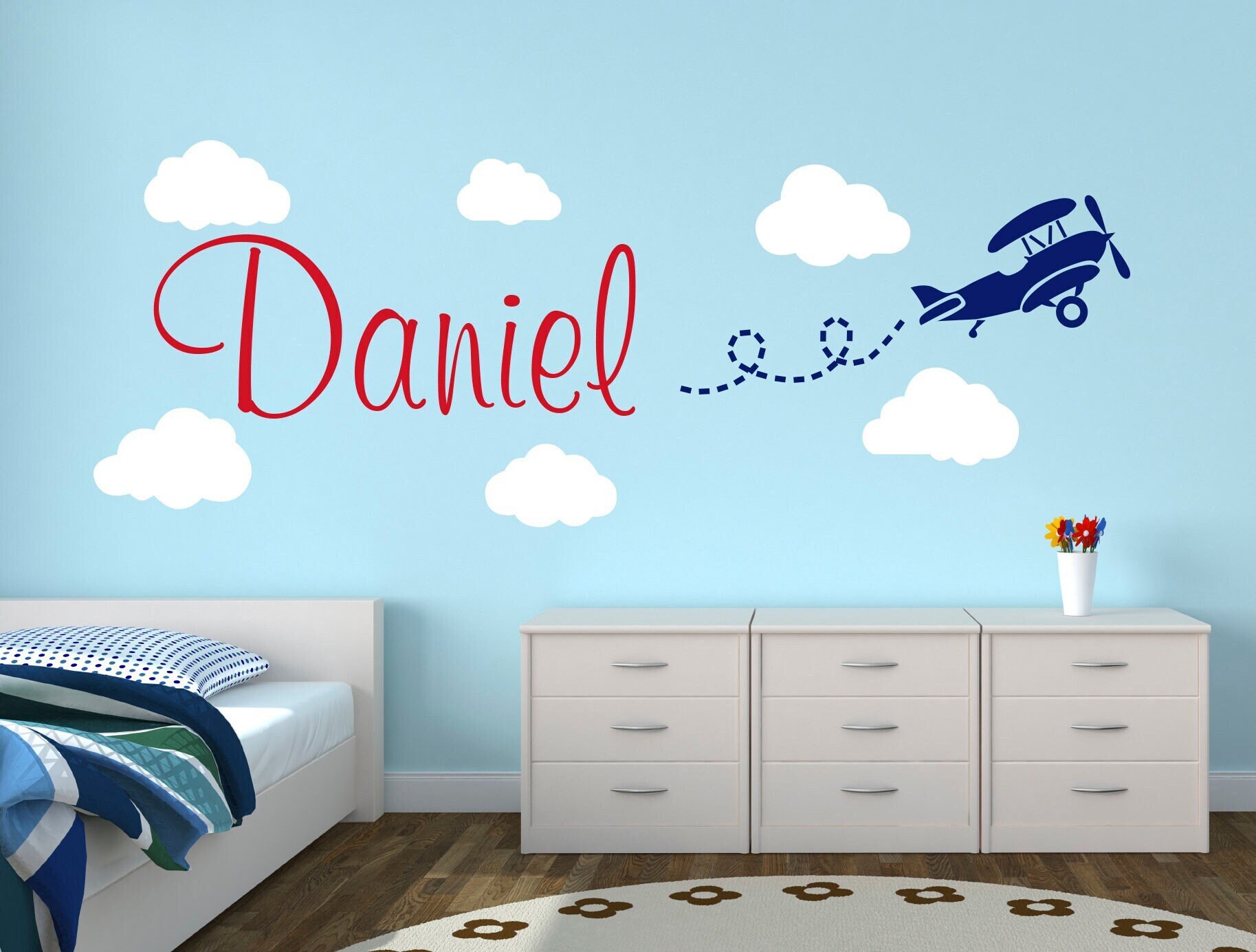 Personalized Airplane Name Wall Decal for Kids Nursery Wall Decals ...