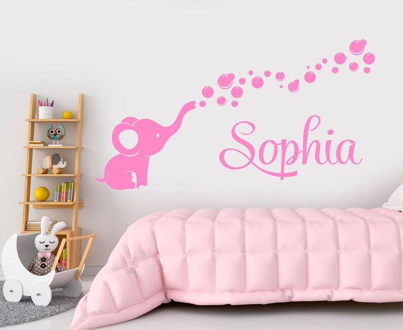 Elephant Name Wall Decal Personalized Girl Name Nursery Wall Decals ...