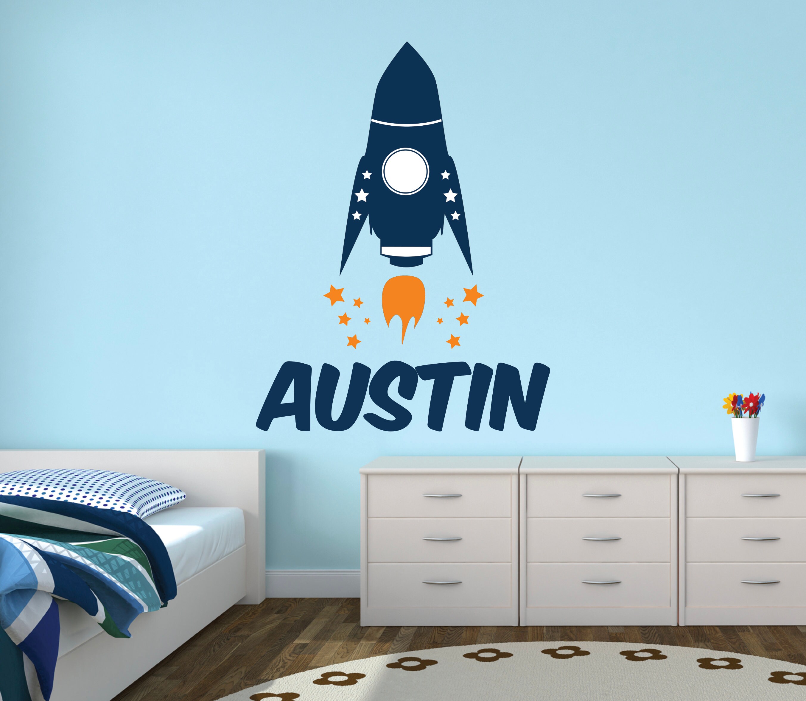 Rocket Name Wall Decal Personalized Astronaut Wall Decals for Kids ...