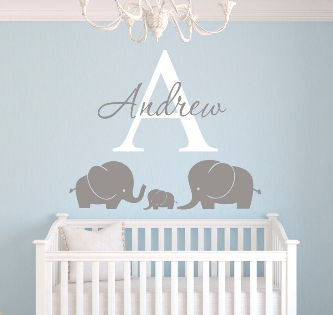 Personalized Elephant Name Wall Decal for Kids Bedroom Nursery Wall
