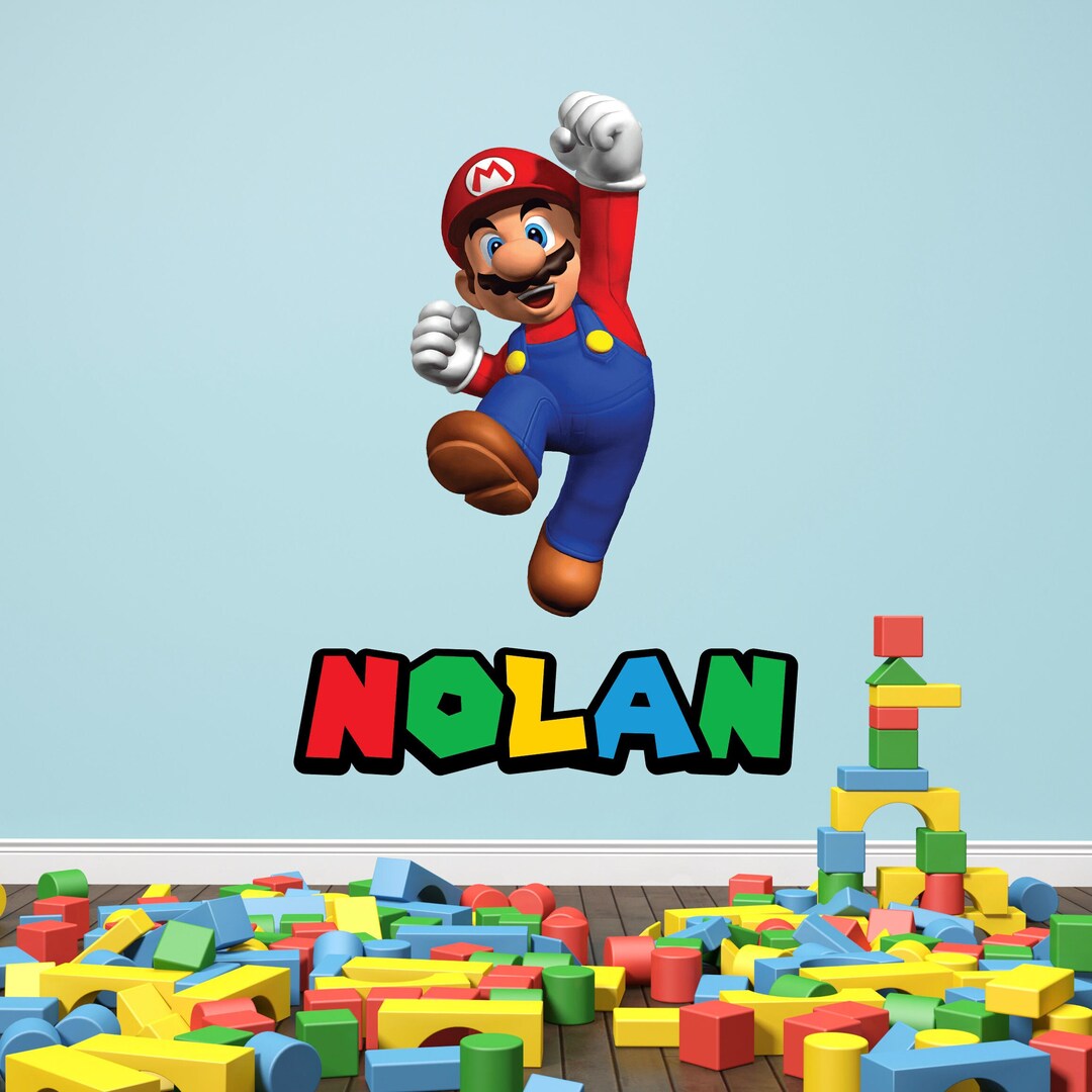 Custom Name Mario Wall Decal for Kids Gaming Bedroom Personalized