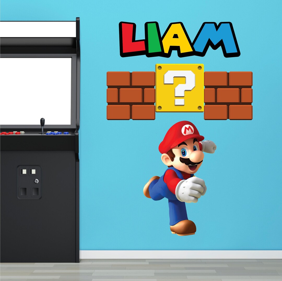 Mario Name Wall Decal Personalized Gaming Bedroom Wall Decor Bricks ...