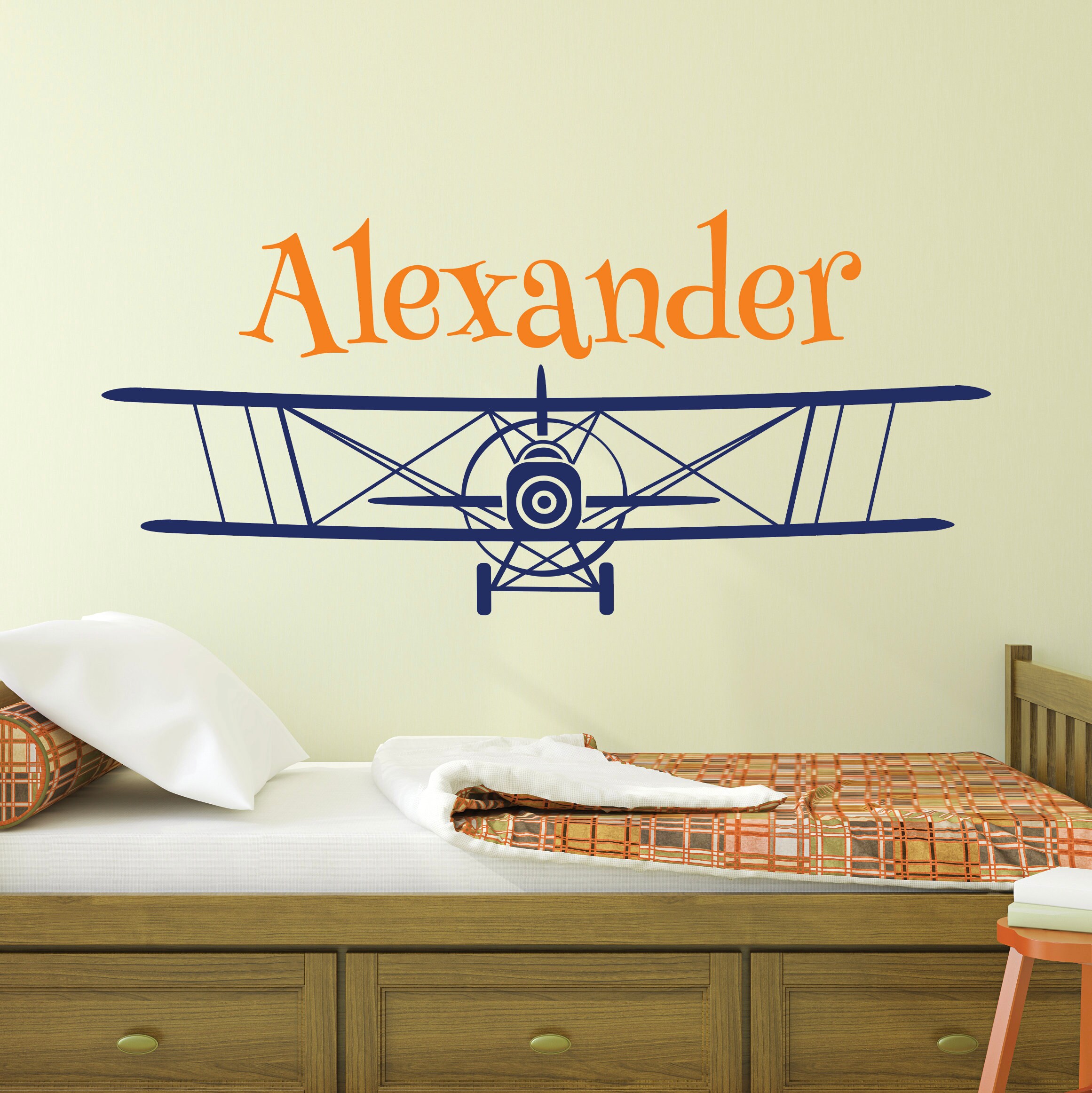Personalized Airplane Name Wall Decal for Kids Biplane Wall Decor ...