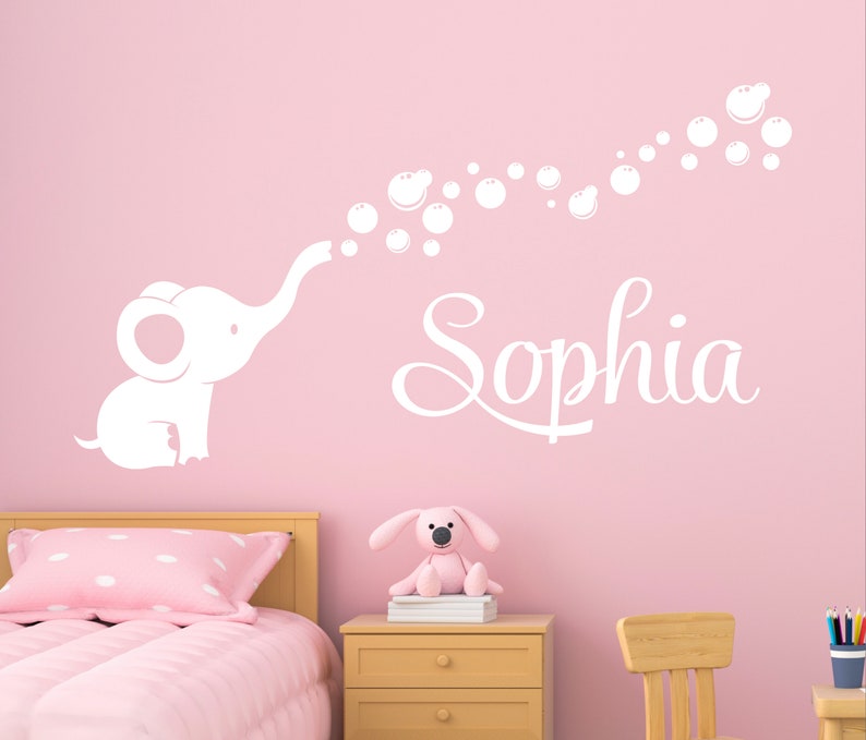 Elephant Name Wall Decal Personalized Girl Name Nursery Wall Decals ...