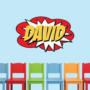 Personalized Name Comic Book Wall Decal for Kids Superhero Cartoon Wall Decor Boys Stickers Art Mural Superheroes Wall Vinyl Bedroom Sticker