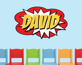 Personalized Name Comic Book Wall Decal for Kids Superhero Cartoon Wall Decor Boys Stickers Art Mural Superheroes Wall Vinyl Bedroom Sticker