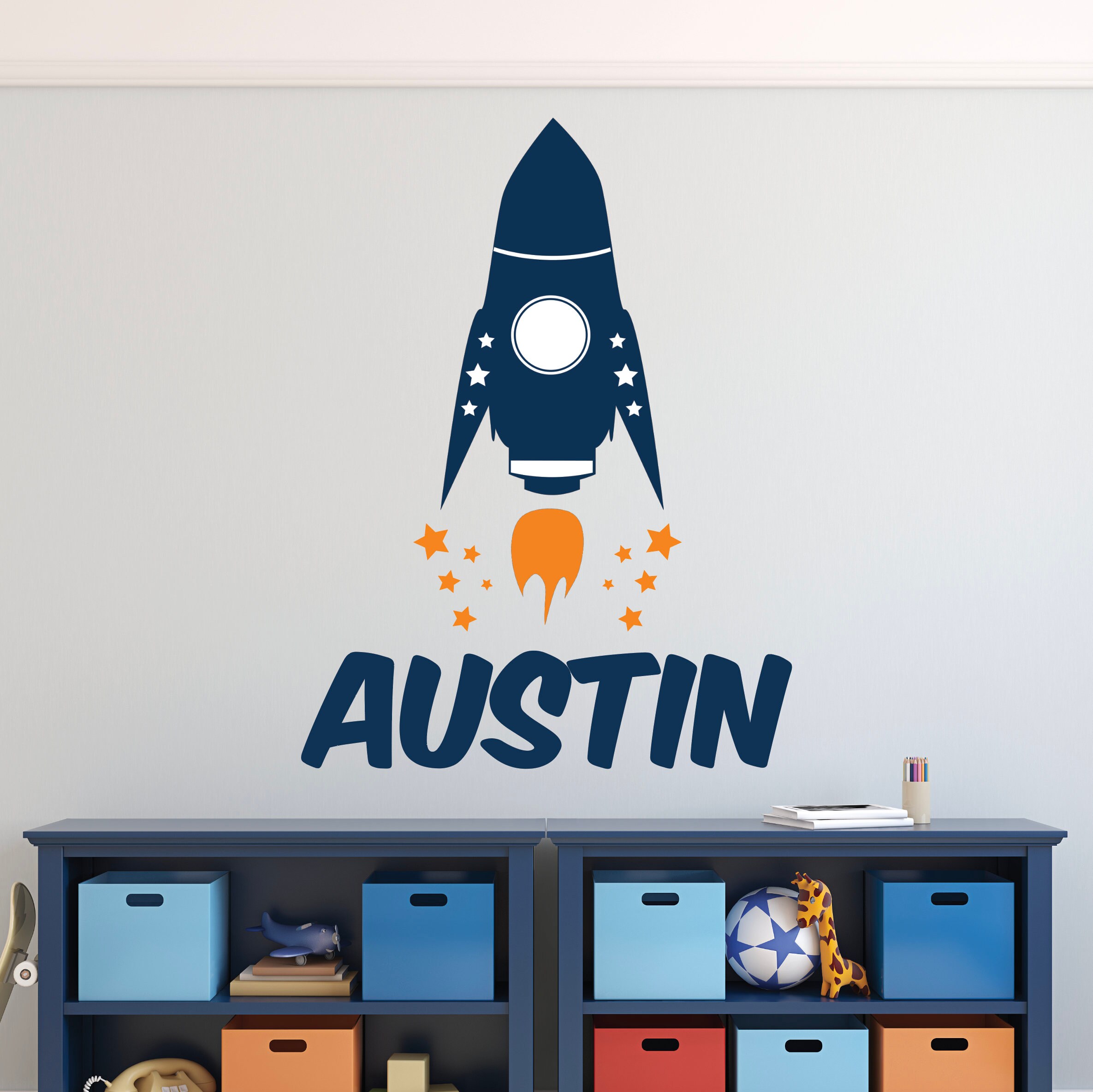 Rocket Name Wall Decal Personalized Astronaut Wall Decals for Kids ...