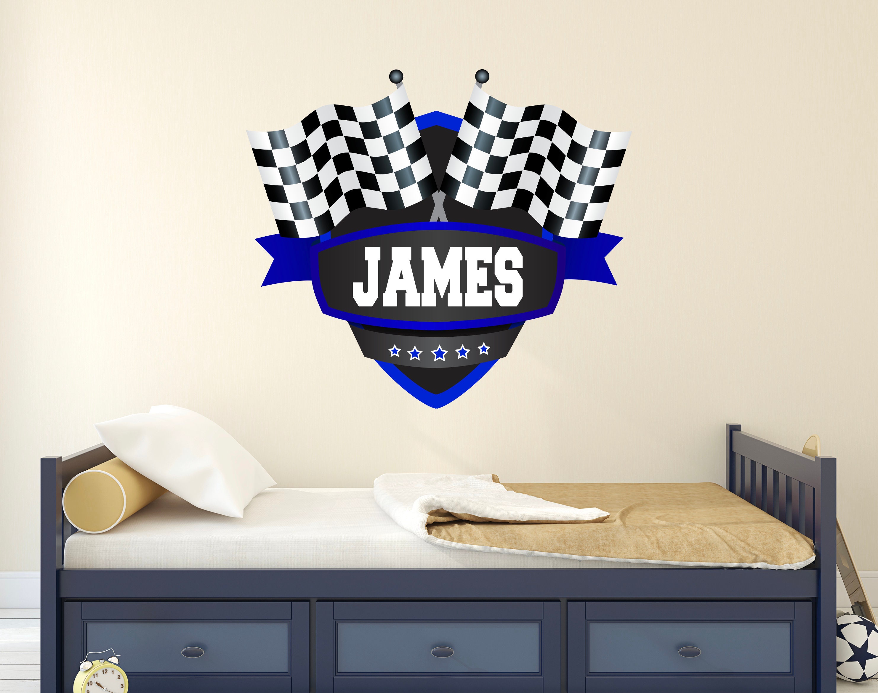 Racing Name Wall Decal Kids Room Personalized Race Car Playroom Bedroom ...
