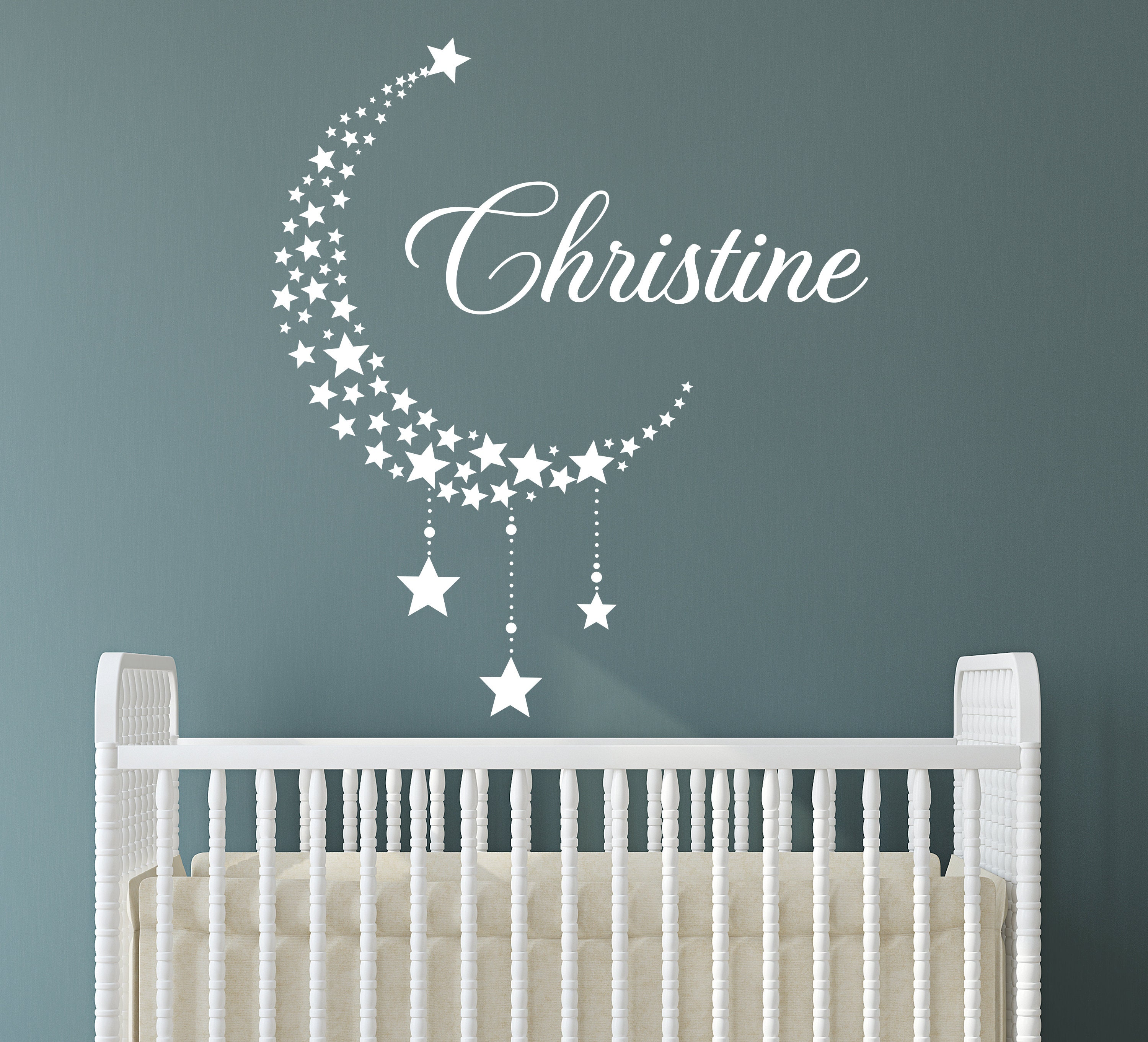 Moon Name Girl Wall Decal Moon and Stars Personalized Girls Nursery ...