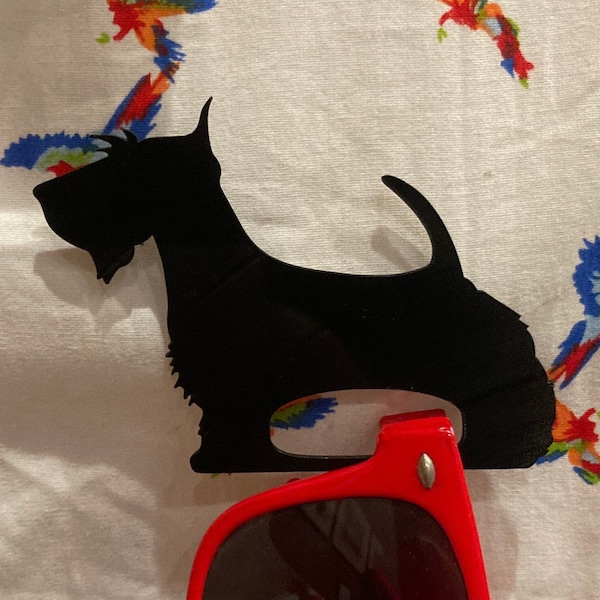 Scottish Terrier dog upcycled vinyl record glasses holder brooch
