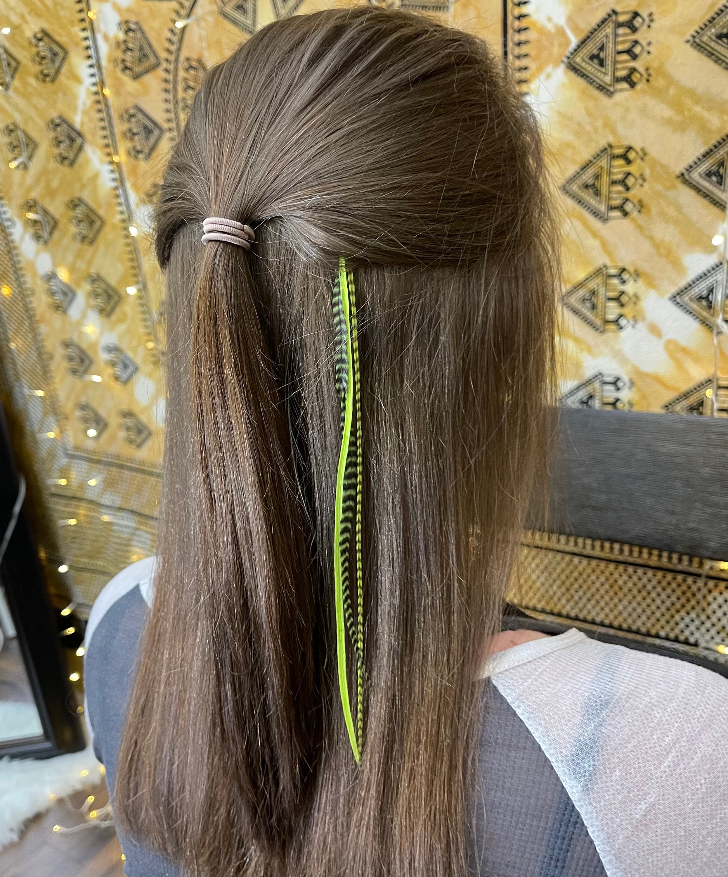 Lime Green, Dark Green Grizzle Rooster Feather Hair Extension Clip