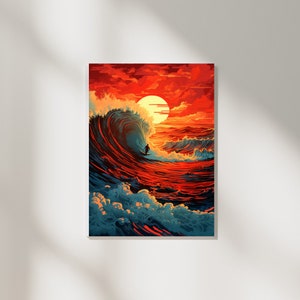 Vintage Print, Vintage poster, surf print, retro wall art, surfing poster, surfing print, Surf Living Room Art, Wave Wall Art,