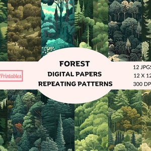Papel digital de patrón repetitivo de bosque, uso comercial, papel digital de bosque, patrón sin costuras, paquete de papel digital, papel de bosque,