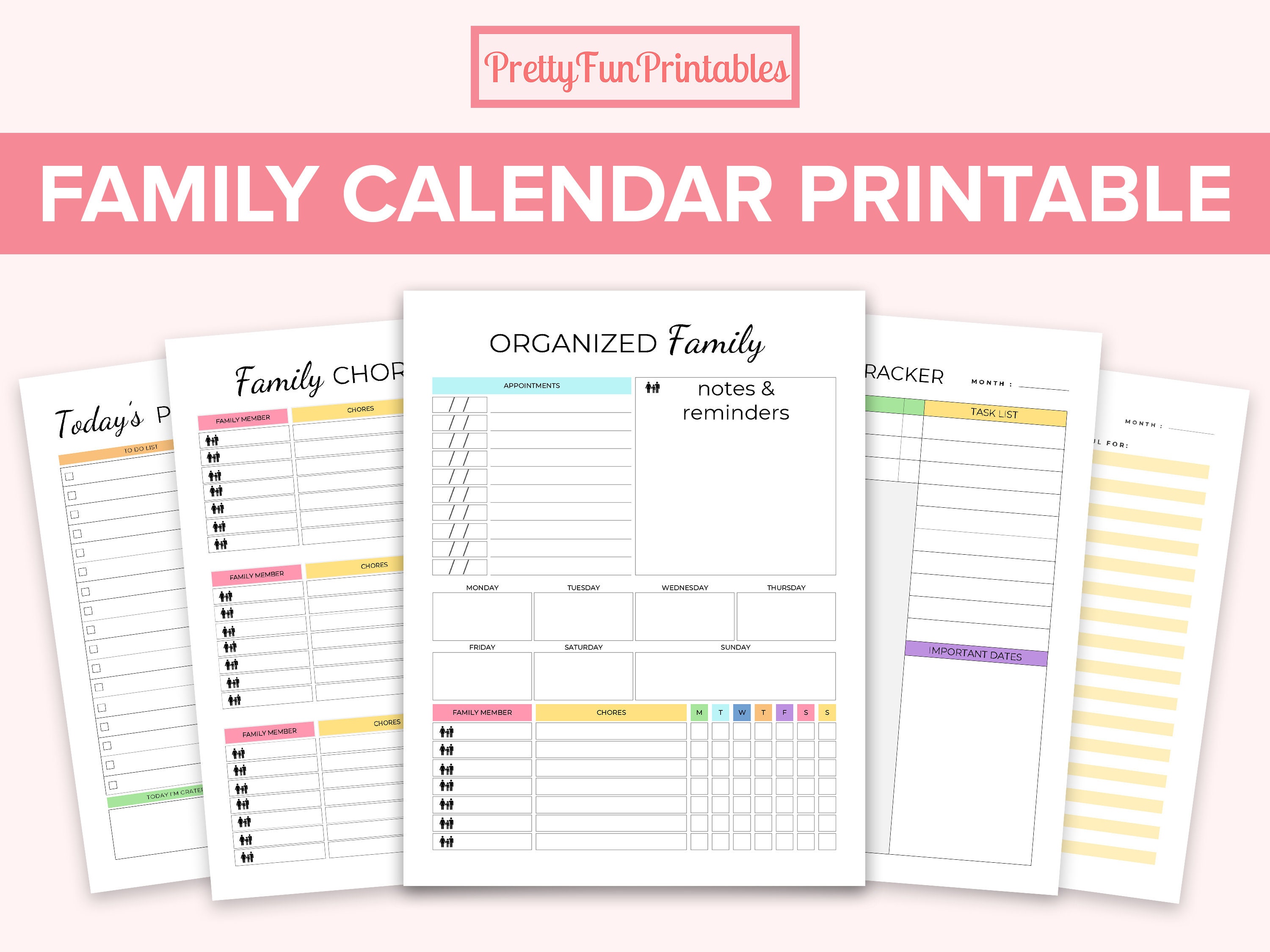 Family Calendar and Schedule Printable, Family Organization, Family ...