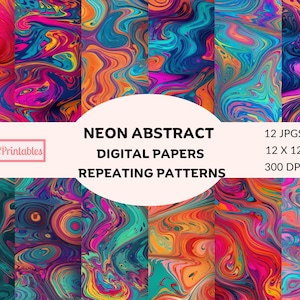 Neon Digital Paper Pack, repeating patterns, commercial use, neon background pack, scrapbook paper, bright colors, abstract background